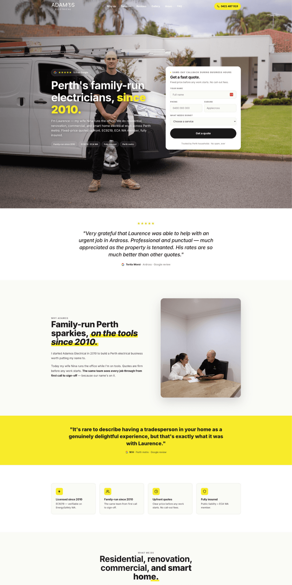 Adamos Electrical website — Electrician