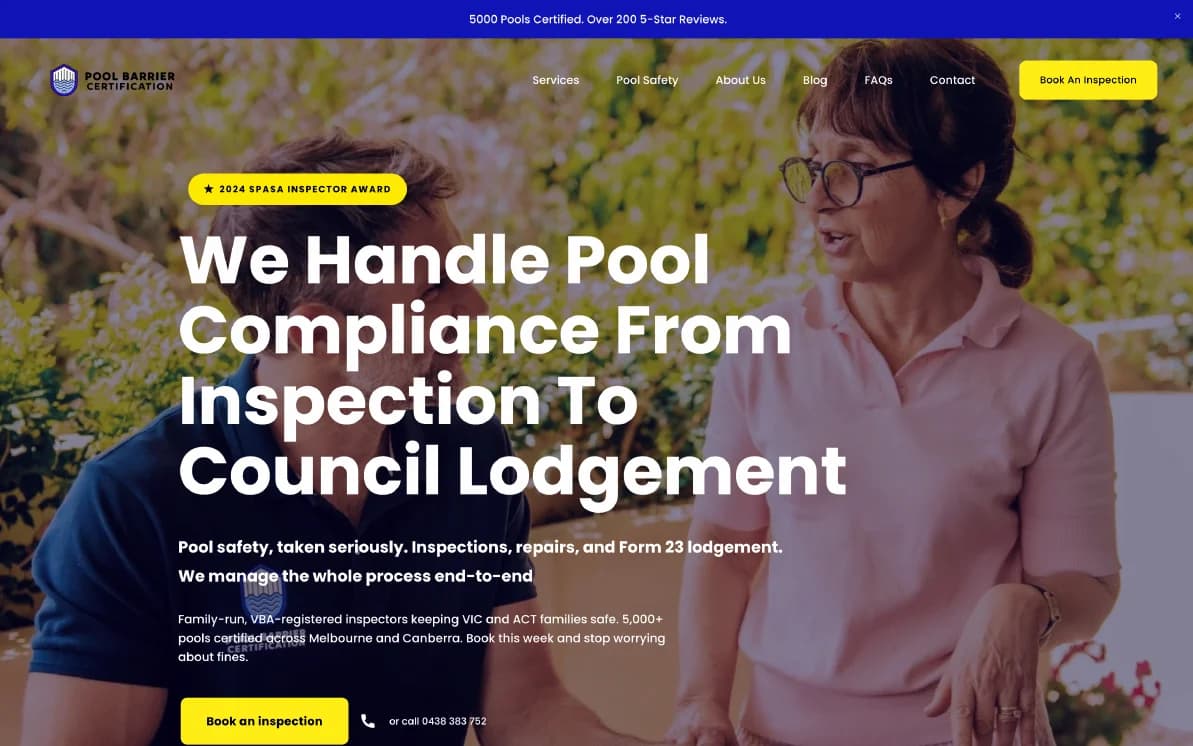 The new Pool Barrier Certification website, built by ServiceScale